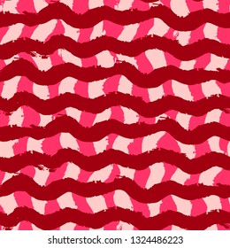 Striped seamless pattern. Abstract stripes. Hand drawing, brushes, blots. Original background. Checkered background, squares. Red
