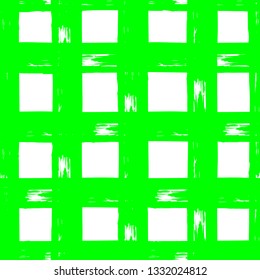 Striped seamless pattern. Abstract stripes. Hand drawing, brushes, blots. Modern textures. Original geometric background. Checkered background, squares. Green neon