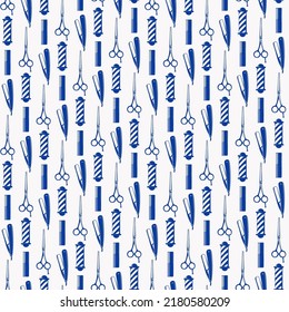 Striped seamless pattern for barber shop. Blue print on white background. Vector illustration