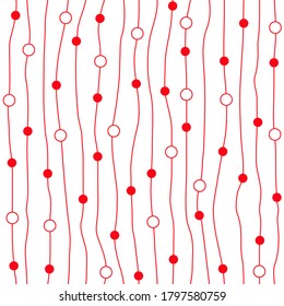 Striped seamless pattern with beads. Curved vertical lines. Vector illustration.