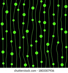 Striped seamless pattern with beads. Curved vertical lines. Vector illustration.