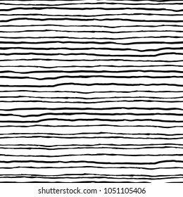Striped seamless pattern. Black horizontal lines on a white background. Handmade. Prints for textiles. Vector illustration.