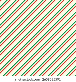 Striped seamless pattern for Christmas.Diagonal stripes lines abstract repeat pattern in green and red isolated on background.Vector illustration background wallpaper for fabric and prints.