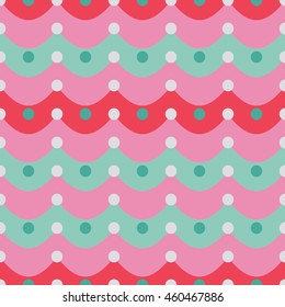 Striped seamless pattern with dots. Festive seamless background in sachet pink, rose, purple and eggshell blue colors. Chevron pattern for  wrapping paper, cover design, fabric print  in vector