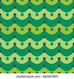 Striped seamless pattern with dots. Festive seamless background in green and light green colors. Chevron pattern for wrapping paper, cover design, fabric print, wallpaper, website, web page  in vector