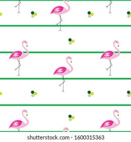 striped seamless pattern with flamingos vector
