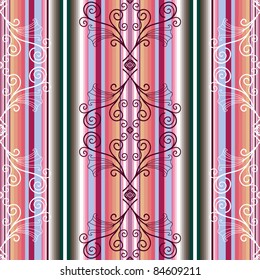 Striped seamless pattern with floral ornament (vector)