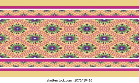 Striped seamless pattern. Floral wallpaper, ornamental lines. Geomentric border seamless pattern. Stylized flowers and shapes. Design for cover, carpet, wrapping paper, fabric, textile