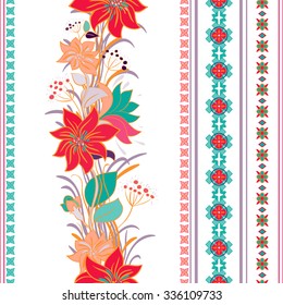Striped seamless pattern. Floral wallpaper