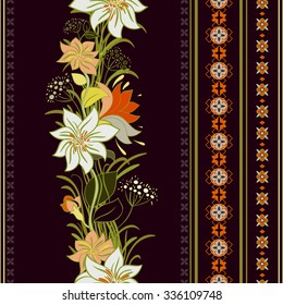 Striped seamless pattern. Floral wallpaper