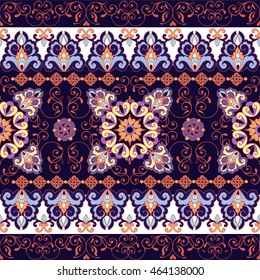 Striped seamless pattern. Floral wallpaper. Colorful ornamental border.  Decorative ornament for fabric, textile, wrapping paper.