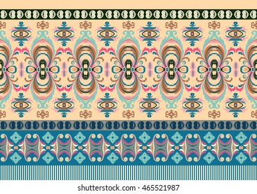 Striped seamless pattern. Floral wallpaper. Horizontal ornate background. Vector. Pastel colors
