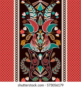 Striped seamless pattern. Floral wallpaper. Colorful ornamental border