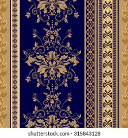 Striped seamless pattern. Golden floral wallpaper. Damask background 