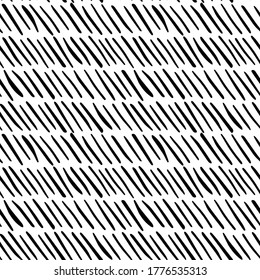 Striped seamless pattern with hand drawn lines or brushstroke. Black and white print paper