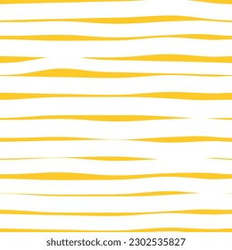 Striped seamless pattern. Hand drawn horizontal white lines on yellow backdrop. Irregular geometric print. Childish vector illustration for textile, fabric, packaging