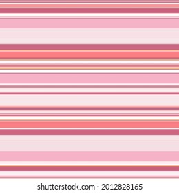 Striped seamless pattern. Horizontal lines and stripes. Vector geometric print in pink colors. Great for decorating fabrics, textiles, gift wrapping, printed matter, interiors, advertising.