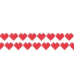 Striped Seamless Pattern Of Red Pixel Hearts