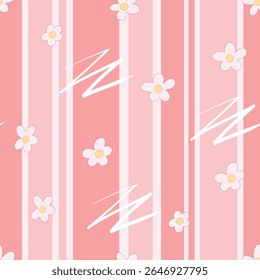 Striped seamless pattern with Sakura flowers. Vector Illustration for printing, backgrounds, covers and packaging. Image can be used for greeting cards, posters, textile. Isolated on white background.