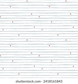 Striped Seamless Pattern with Small Hearts. Love. Valentine's Day background. Vector illustration