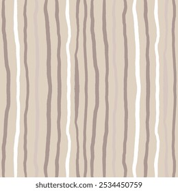Nahtloses Streifenmuster. Vintage Farben Hintergrund. Braune und beige gewellte Streifen. Handgezeichnete vertikale Linien auf weißem Hintergrund. 