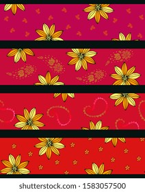 Striped seamless pattern with yellow flowers. Stylish print for fabric and textile. Fashion design.