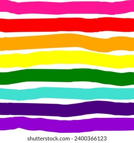 Striped seamless pattern. Zebra in LGBT colors, bright custom rainbow. Pattern for digital paper, textiles. Uneven lines drawn by hand.