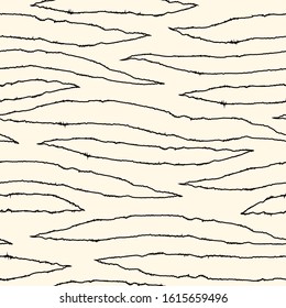 Striped seamless surface pattern. Simple doodle print. Freehand sketch modern background. Hand drawn outlines wallpaper. Repeating irregular stripes texture. Linear vector abstract graphic
