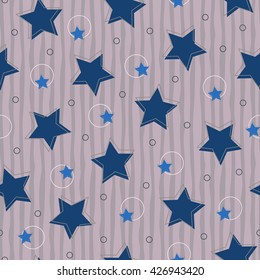 Striped seamless vector background with stars and circles