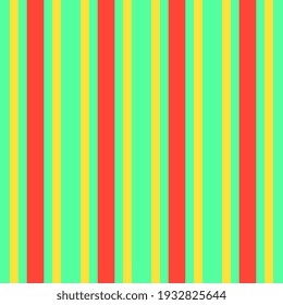 Striped seamless vector pattern. Red and orange stripes on a green background. Bright illustrations for textiles, surfaces, packaging design.