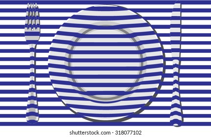 striped shadow on the plate and fork knife