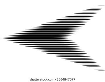 
Striped sharp arrow made of thin black lines on a white background. Vector design element. Black and white vector background. Lines.