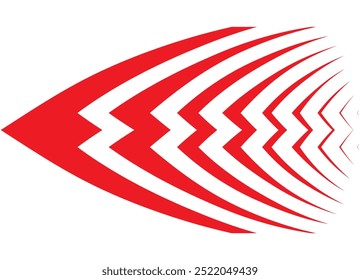 Flecha afilada rayada. Patrón de Vector moderno con líneas rojas sobre un fondo blanco. Elemento de diseño de Vector. Rayas deportivas. Vector de fondo.