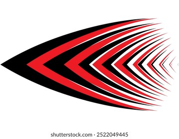 Striped sharp arrow. Modern vector pattern of red and black lines on a white background. Vector design element. Sports striped stripe. Vector background.