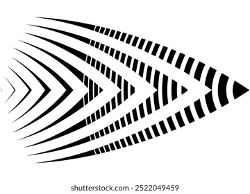 Striped sharp arrow. Modern vector pattern of black lines on a white background. Vector design element. Sports striped stripe. Vector background.