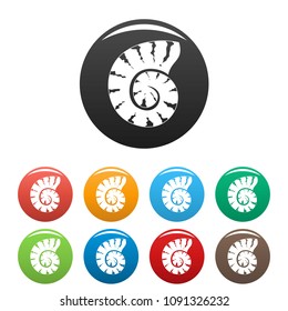 Striped shell icon. Simple illustration of striped shell vector icons set color isolated on white