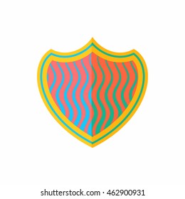 Striped shield icon in flat style isolated on white background. War symbol