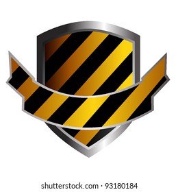 striped shield with ribbon in metallic style