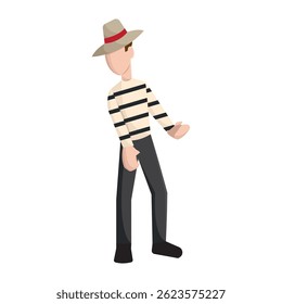 Striped shirt gondolier man. Vector illustration