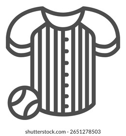 uniforme de camisa listrada com ícone de linha de bola, conceito de beisebol. Gráficos vetoriais. Roupas da equipe e atributo, sinal de esporte no fundo branco, ícone de estilo de contorno para design móvel ou web