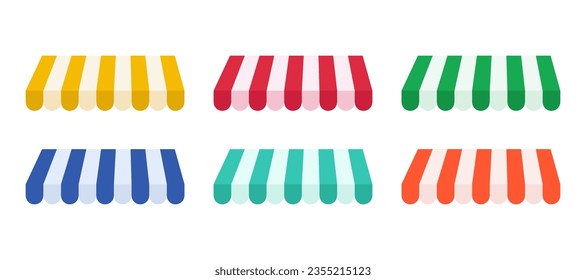 Striped shop canopy. Awnings for shops, cafes. Vector illustration.	
