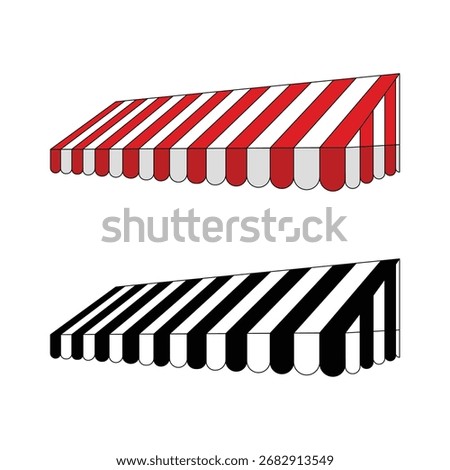 Striped Shop Canopy Vector Illustration – Red White and Black White Awning Design for Storefront or Market Stall