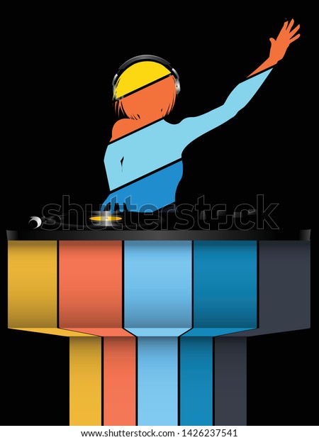 Striped Silhouette Female Short Hair Dj Stock Vector Royalty Free