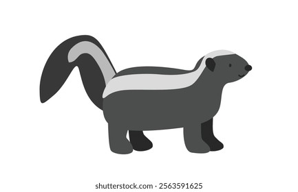 Striped skunk cartoon clipart. Skunk vector illustration in flat style. Hand-drawn wild animal concept