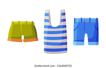 Striped sleeveless tank top and shorts.Travel and summer vacation object cartoon vector illustration