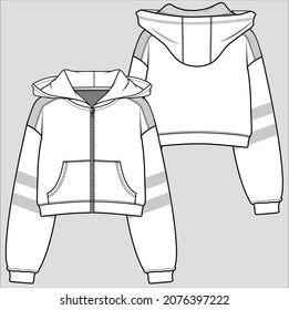 MANGUITOS DE TIERRA HOMOLOGACIÓN DE KANGAROO POCKET CROPED HOODIE PARA MUJERES Y NIÑAS ADOLESCENTES EN ARCHIVO DE VECTOR EDITABLE