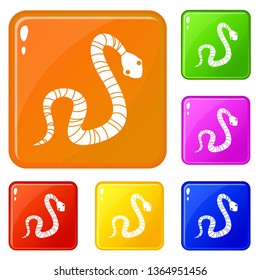 Striped snake icons set collection vector 6 color isolated on white background