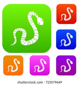 Striped snake set icon color in flat style isolated on white. Collection sings vector illustration