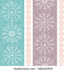 Striped snowflake winter design with pastel blue and dusky pink colors. Seamless vector pattern on white color wash. For textiles, Christmas giftwrap party invitations,flyers,graphic design ,fabric