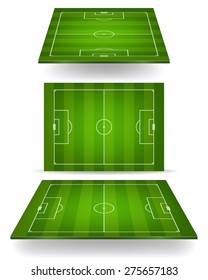 Striped Soccer Field With Perspective. Vector EPS10 Illustration. 